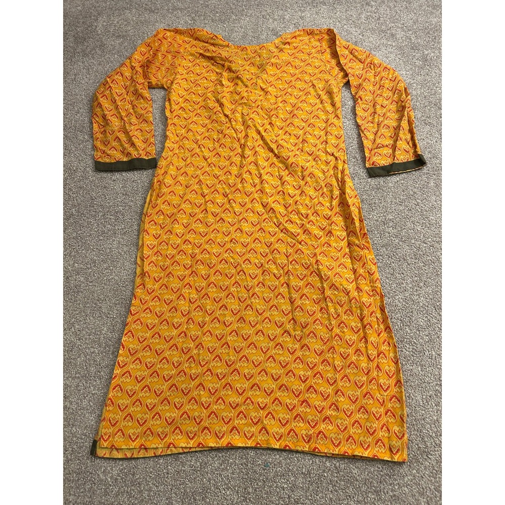 South Asian Kameez City Life Tunic Top Womens Small Yellow Orange Excellent - Picture 10 of 12